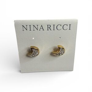 Nina Ricci Gold-Tone Crescent Crystal Stud Earrings
